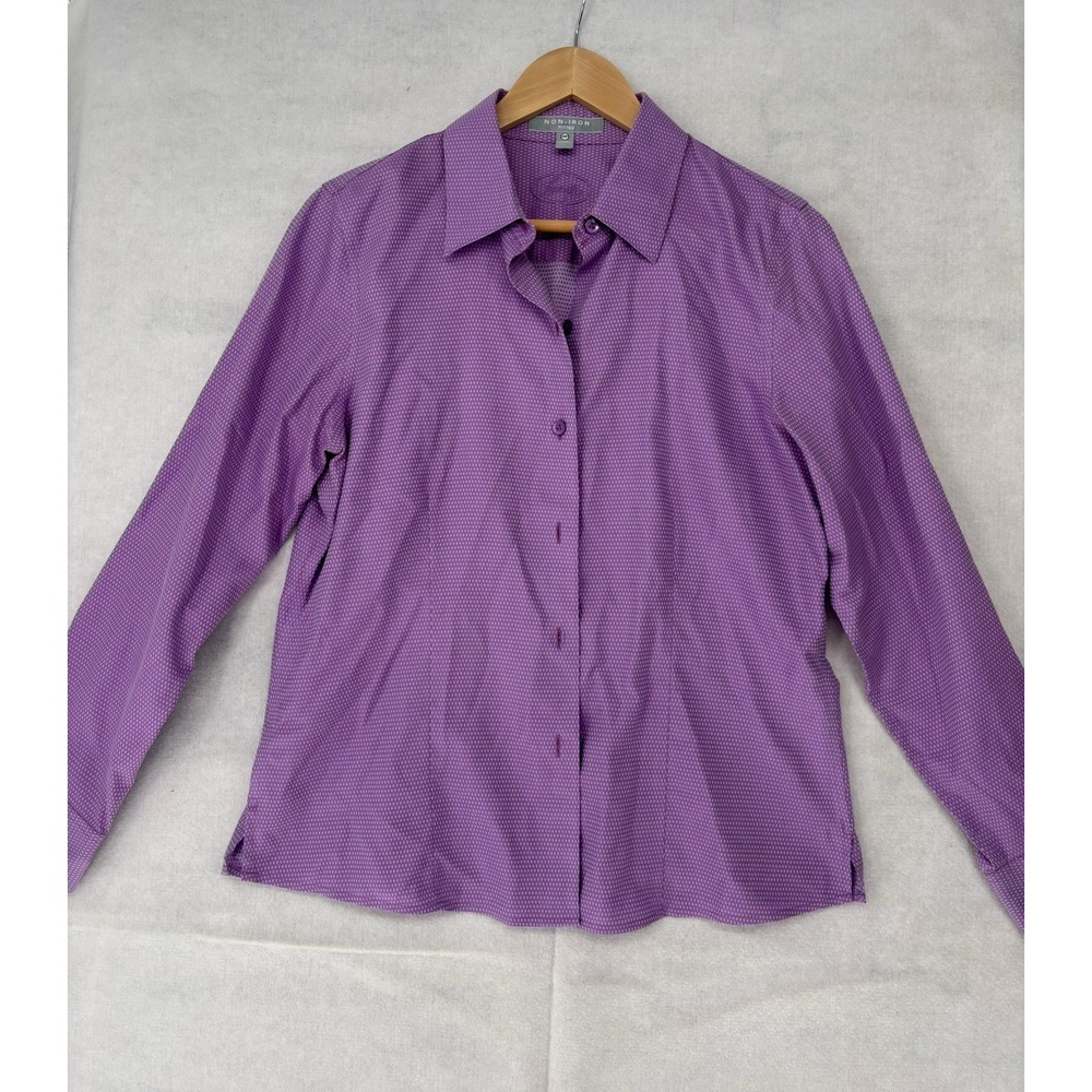Foxcroft Wrinkle-Free Button Up Shirt Fitted L/SL Purple Geometric Career
